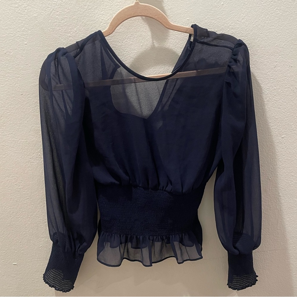 Aritzia x Wilfred Elegant Navy Sheer Women's Top XS